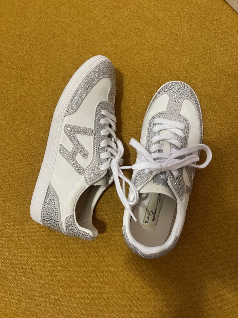 Vintage Havana Crisp Rhinestone Women's White and Silver Fashion Sneakers